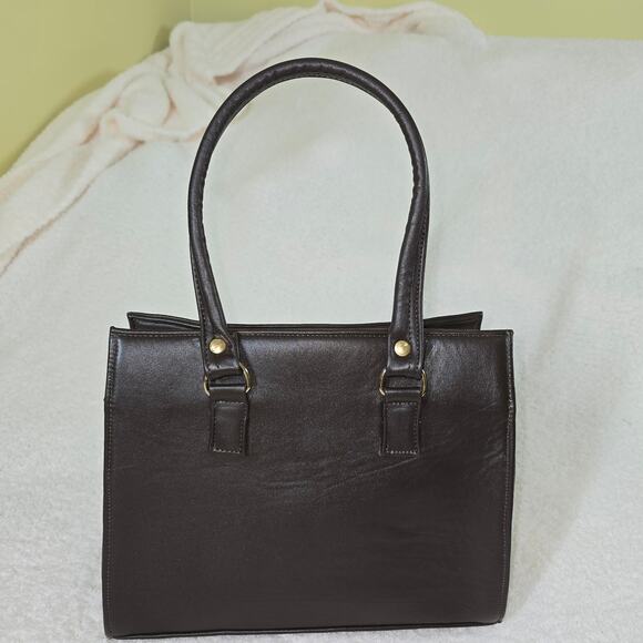 Hand-Tooled Mexican Brown Leather Handbag with Silver Embossed Floral Design - Picture 2 of 5